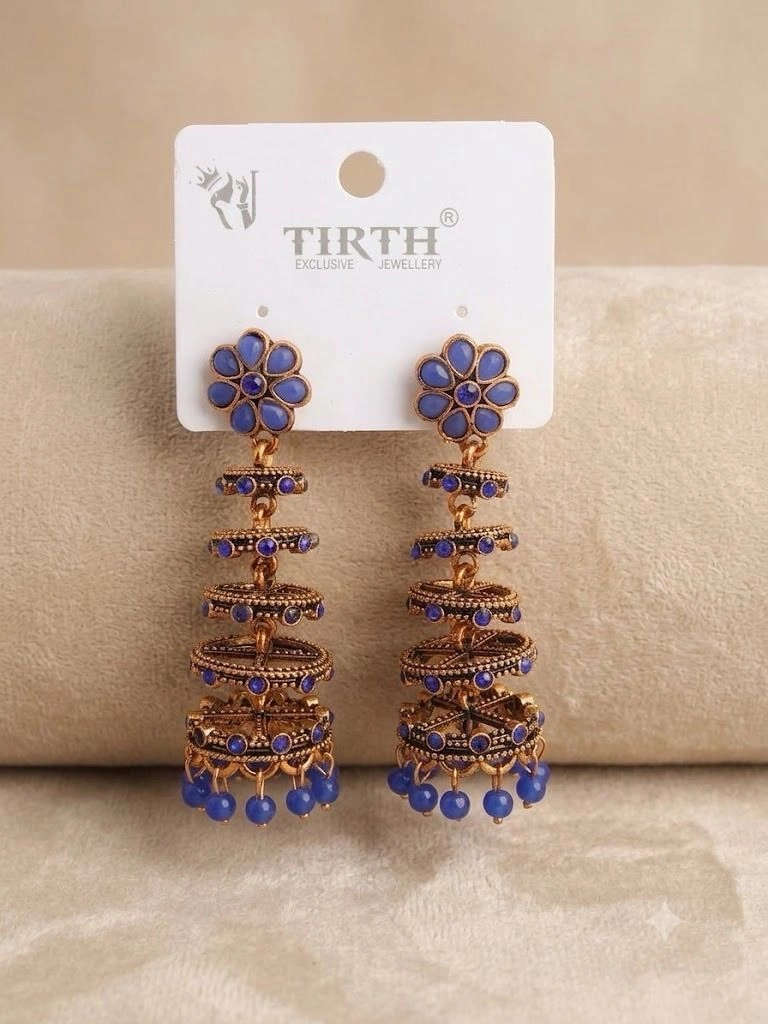 Royal Blue Multi-Tier Step Jhumkas 1