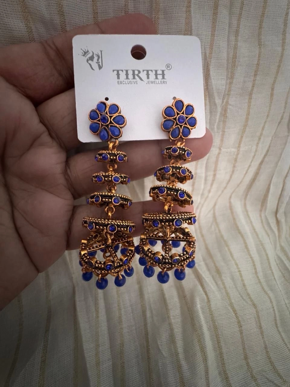 Royal Blue Multi-Tier Step Jhumkas 2