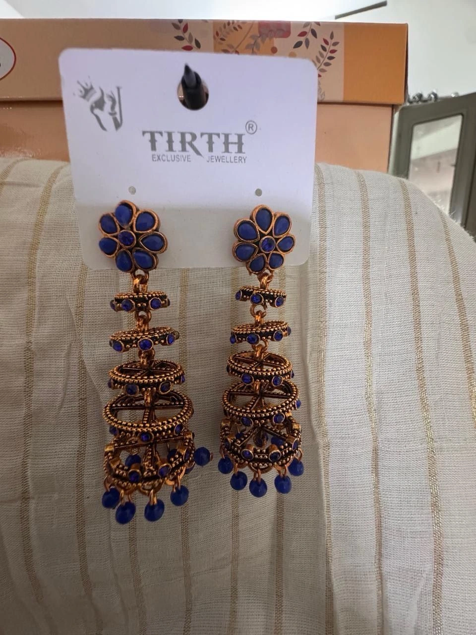 Royal Blue Multi-Tier Step Jhumkas 3