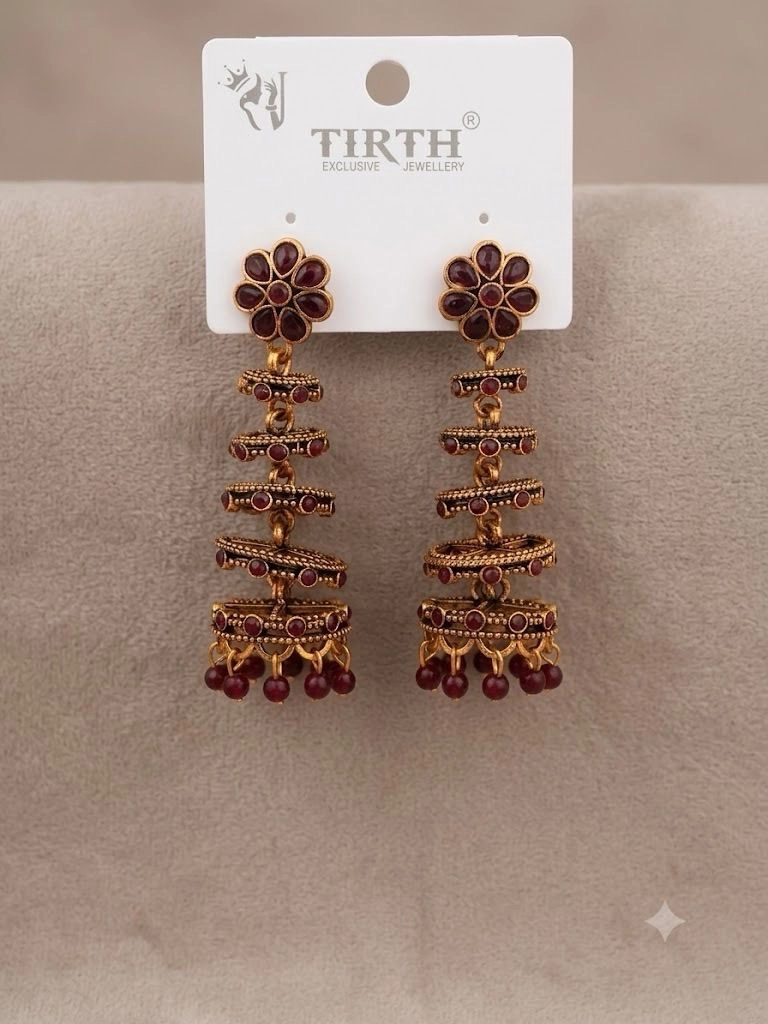 Maroon Multi-Tier Step Jhumkas 1