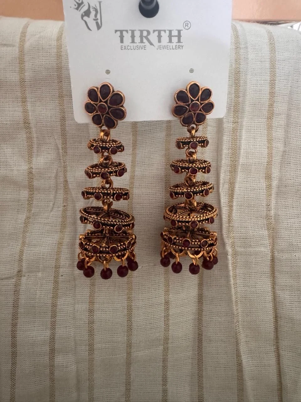 Maroon Multi-Tier Step Jhumkas 2