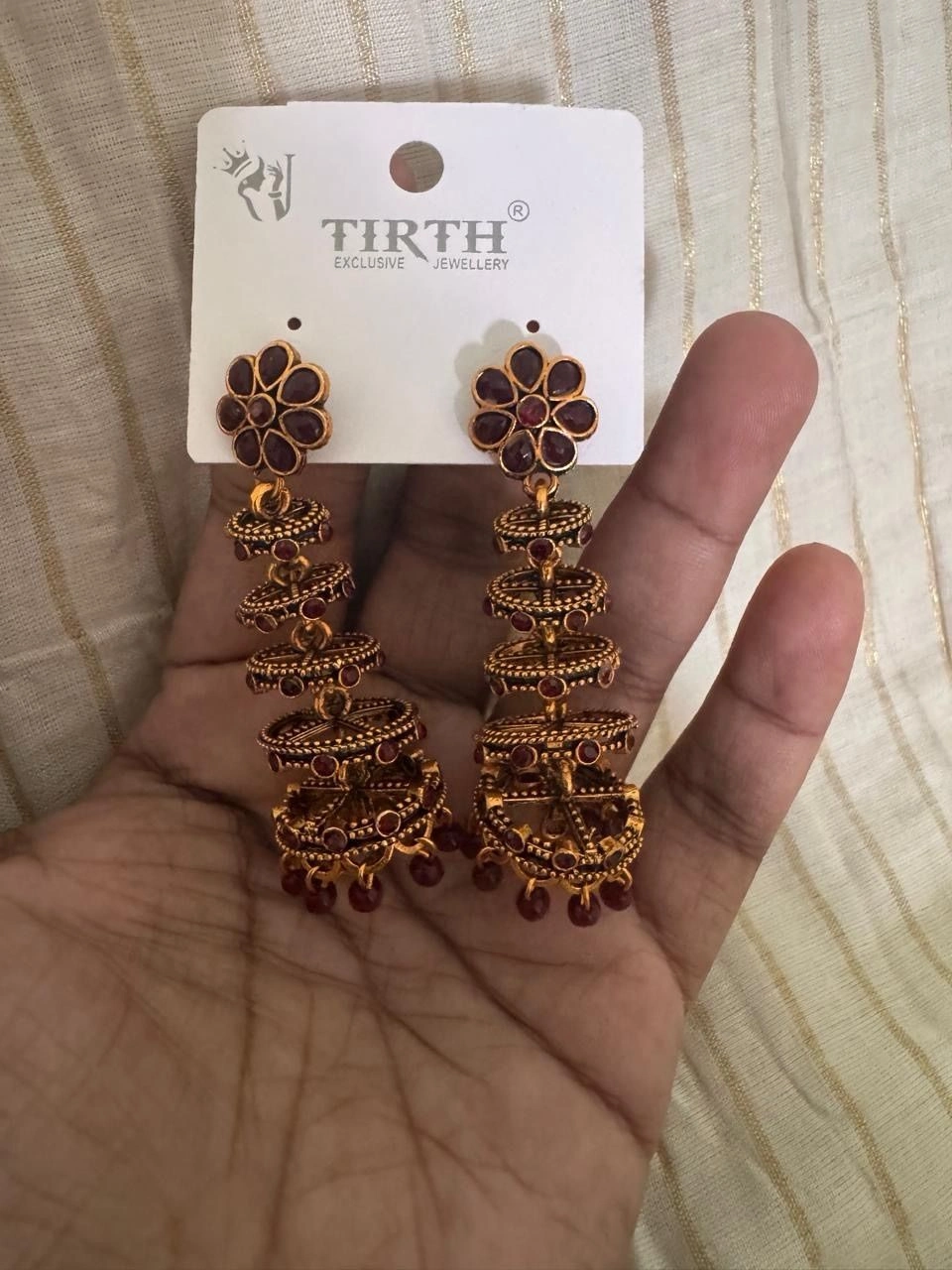 Maroon Multi-Tier Step Jhumkas 3