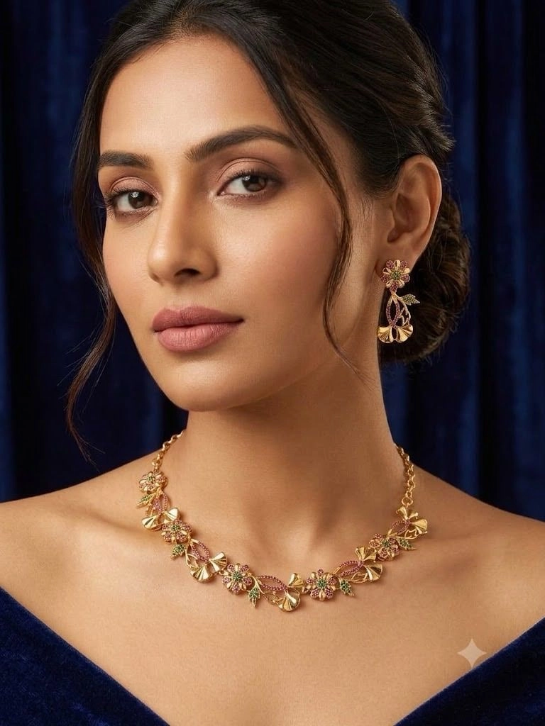 Floral Leaf Gold Necklace Set 3
