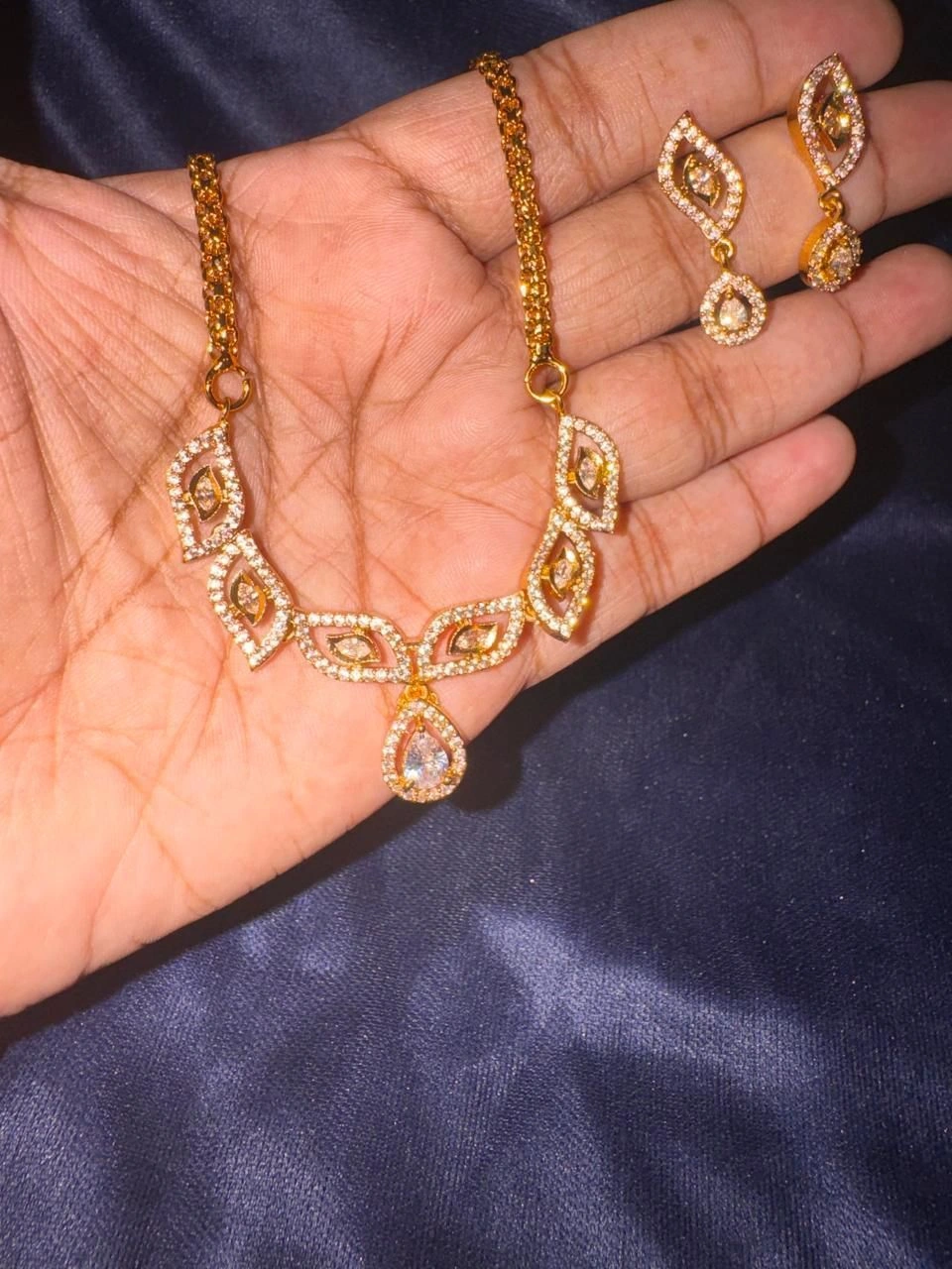 Gold-toned CZ & Ruby-style Drop Necklace Set 2