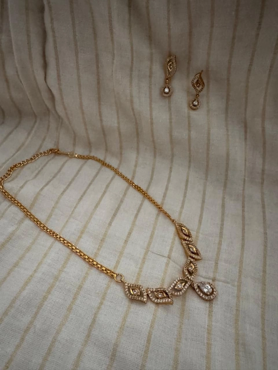 Gold-toned CZ & Ruby-style Drop Necklace Set 3