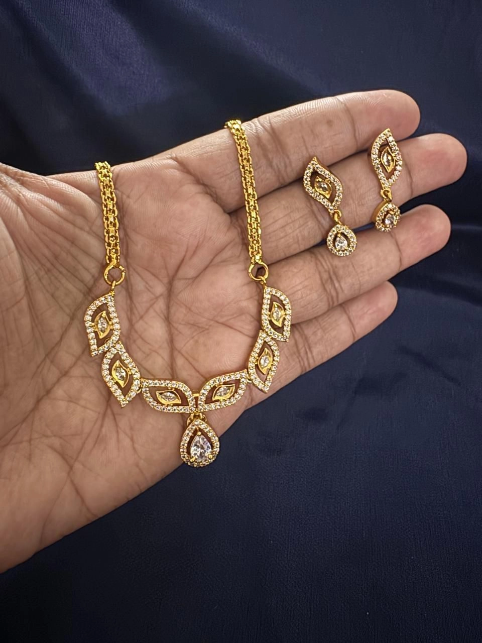 Gold-toned CZ & Ruby-style Drop Necklace Set 4