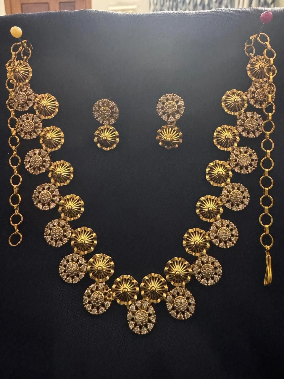 Gold-Plated CZ Floral Medallion / Sunburst Necklace Set 2