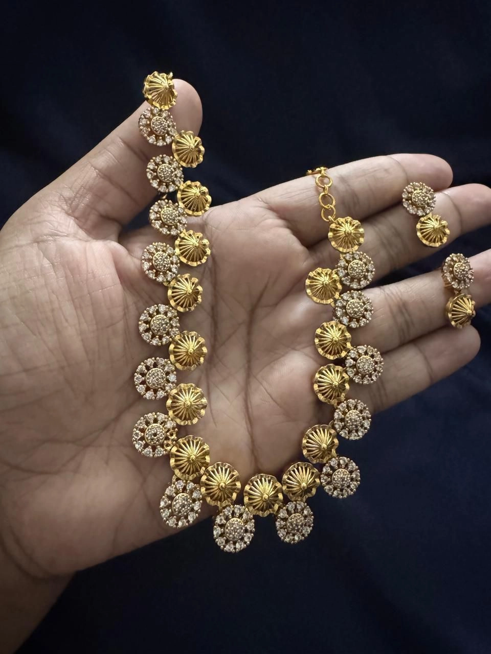 Gold-Plated CZ Floral Medallion / Sunburst Necklace Set 3