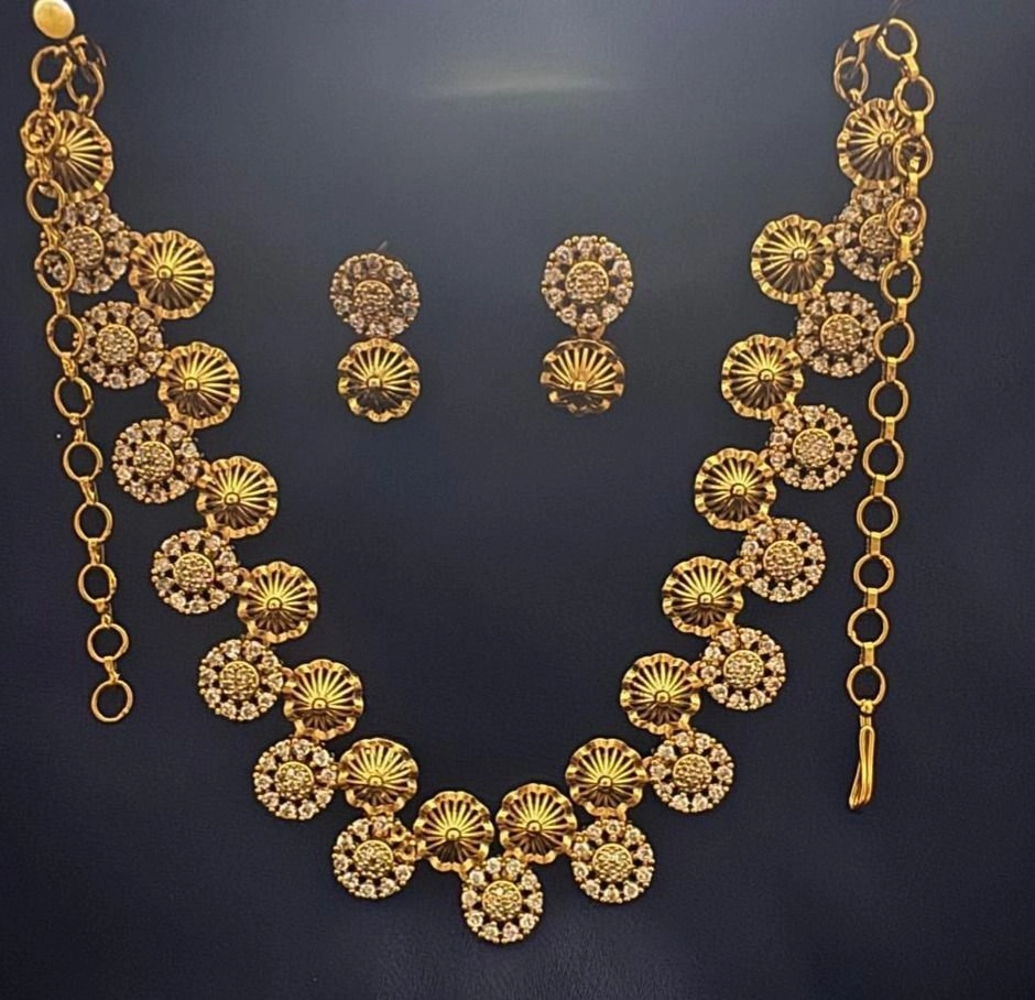 Gold-Plated CZ Floral Medallion / Sunburst Necklace Set 1