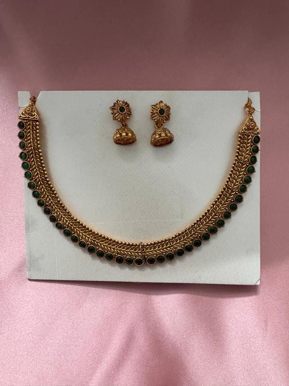 Antique Finish Gold-Plated Necklace & Jhumka Set 3