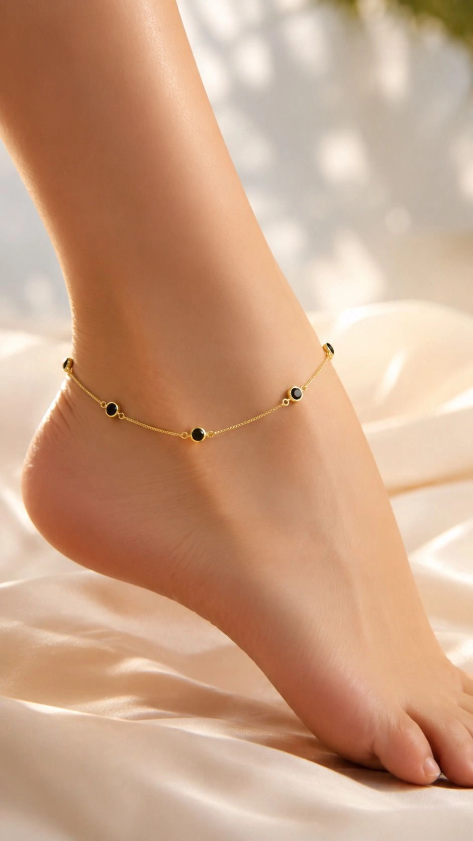 Black Beaded Gold Chain Anklet ✨ 1