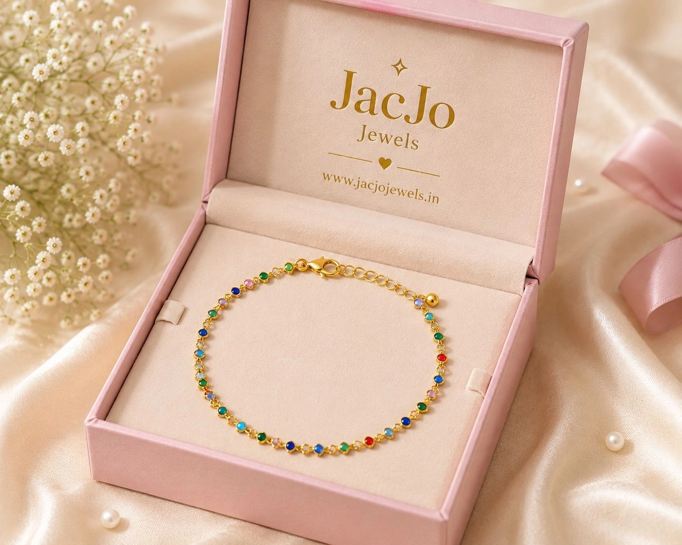 Kids Multicolor Stone Gold-Plated Anklet 1