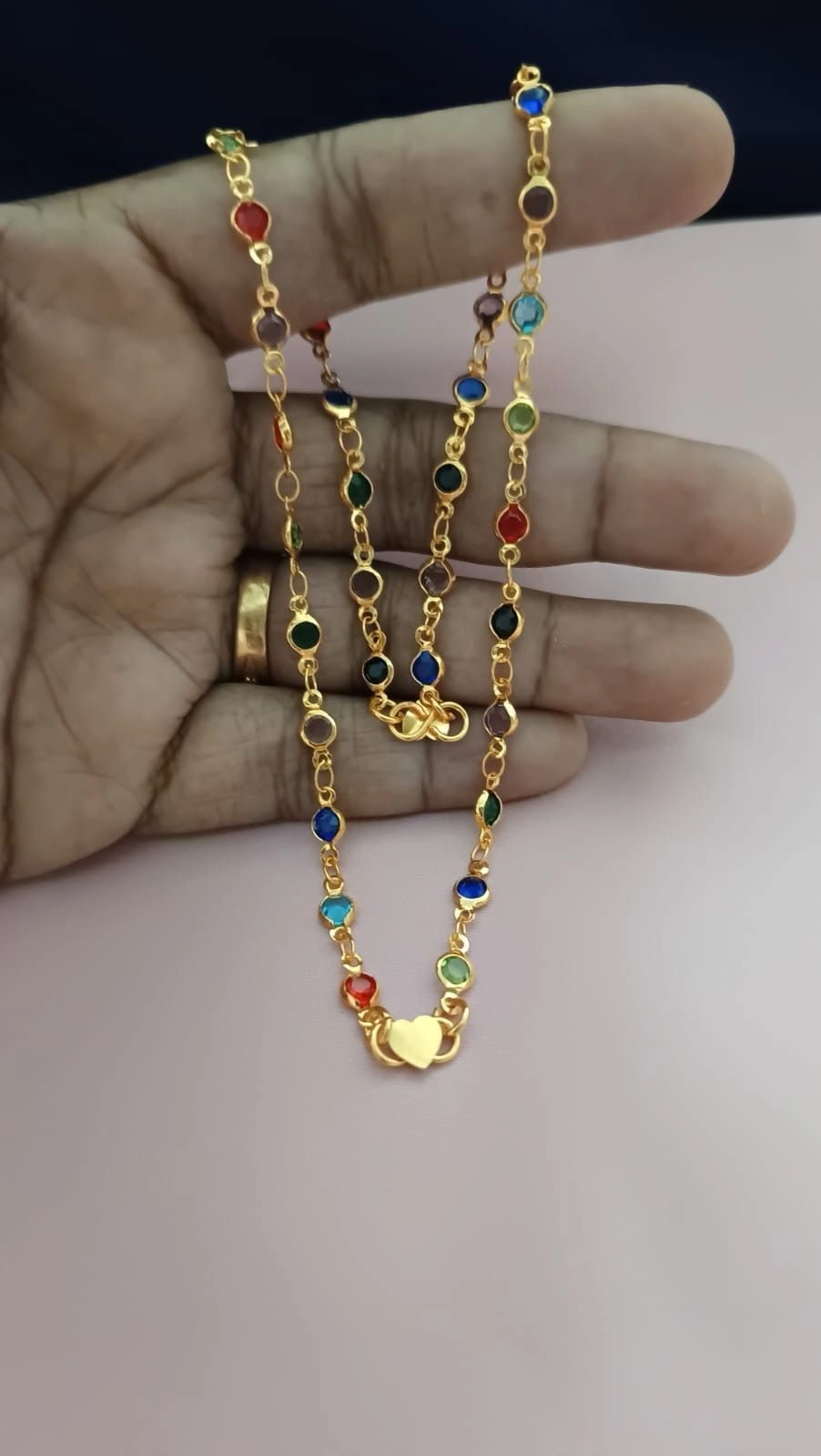 Kids Multicolor Stone Gold-Plated Anklet 4