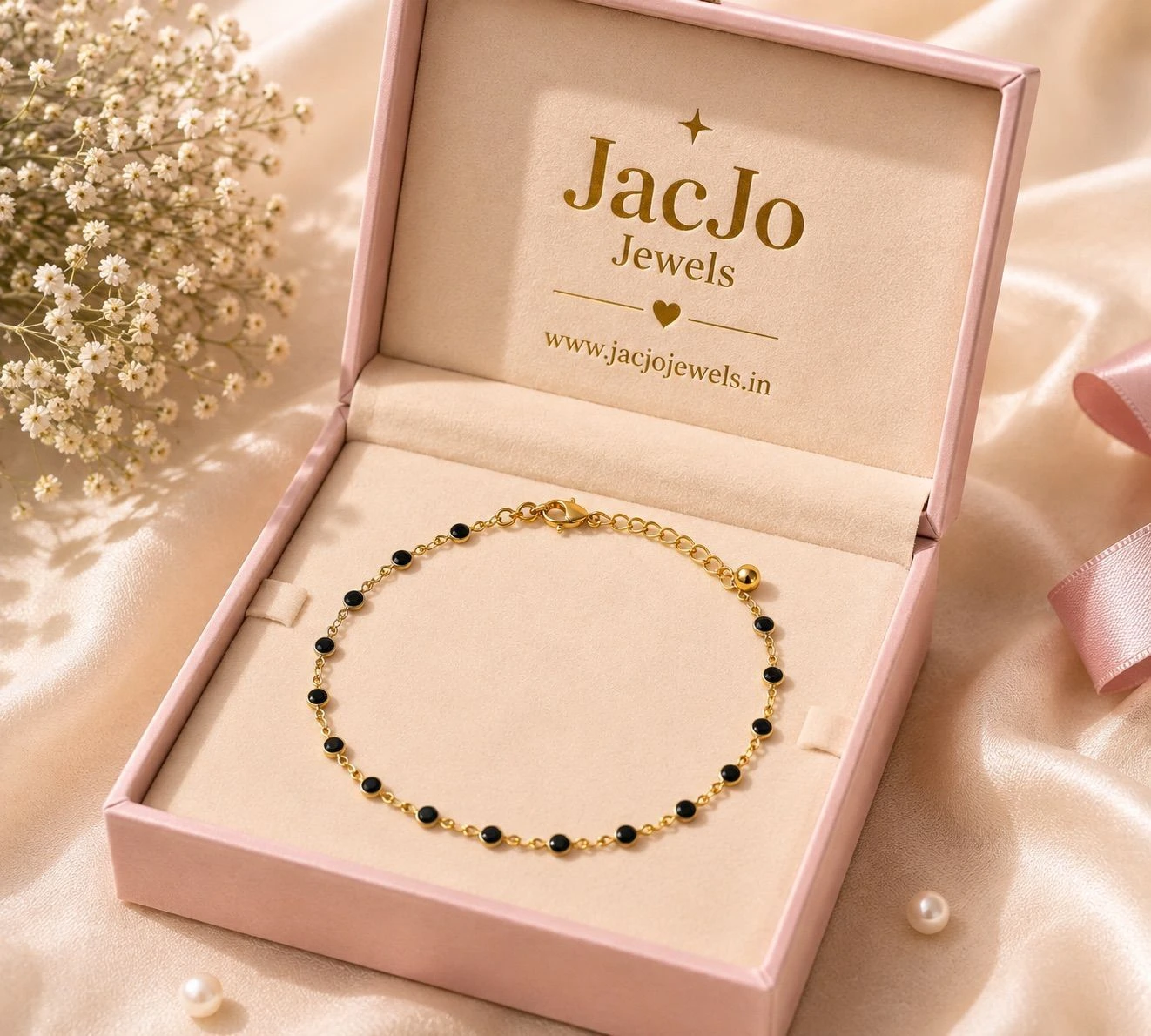 Black Stone Gold-Plated Anklet (Women) 1