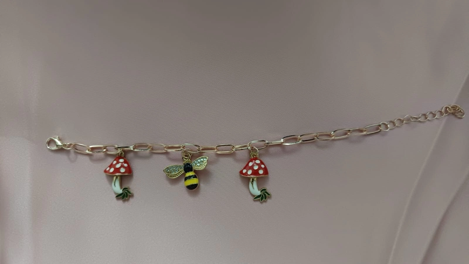 Mushroom & Bee Charm Gold-Plated Bracelet 🐝🍄 3