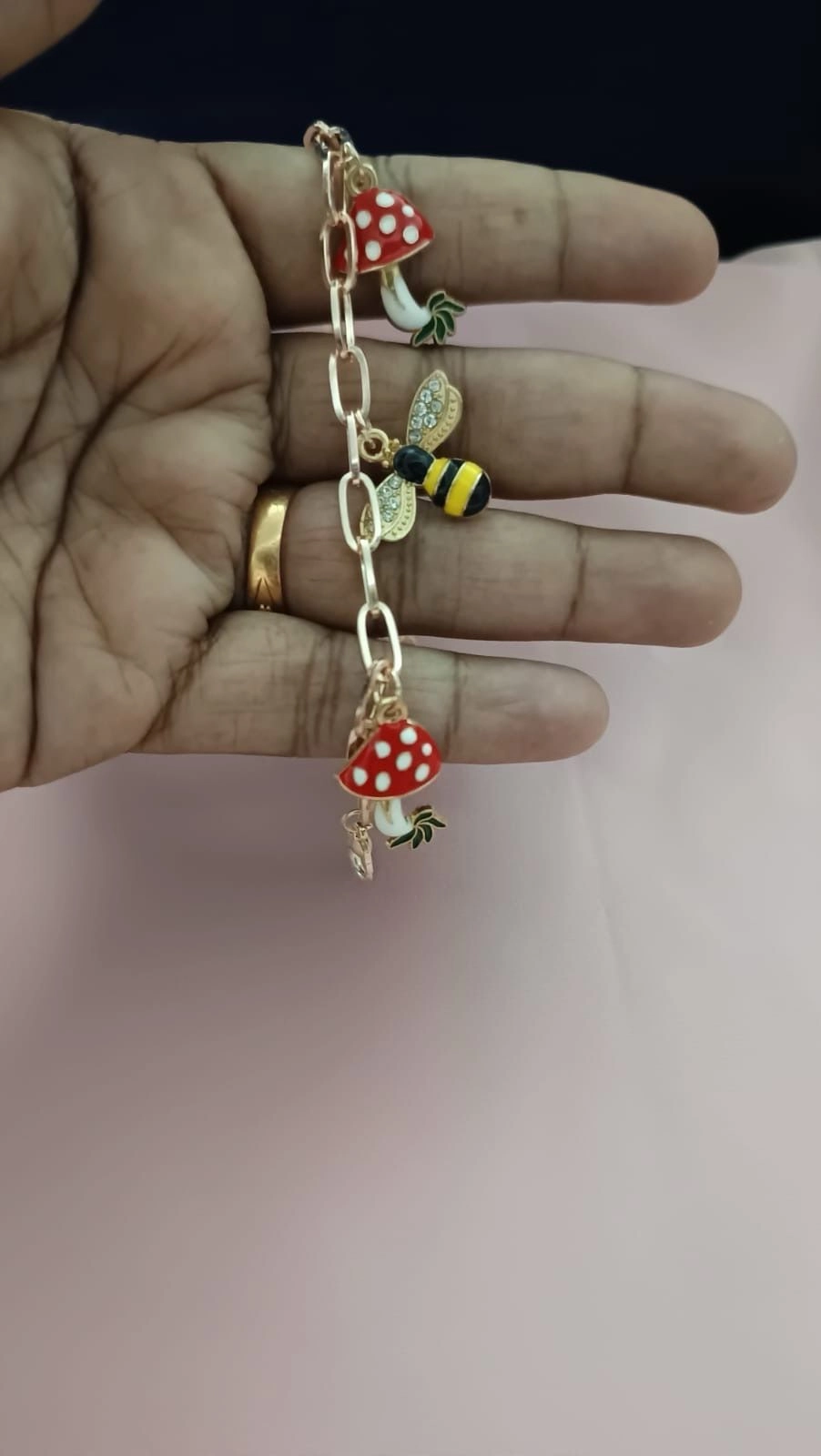 Mushroom & Bee Charm Gold-Plated Bracelet 🐝🍄 4