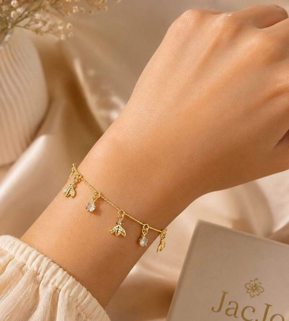 Golden Bee & Crystal Charm Bracelet 1