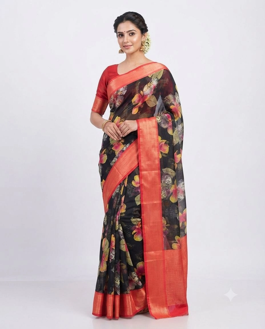 Cotton Jacquard Multicolored Saree