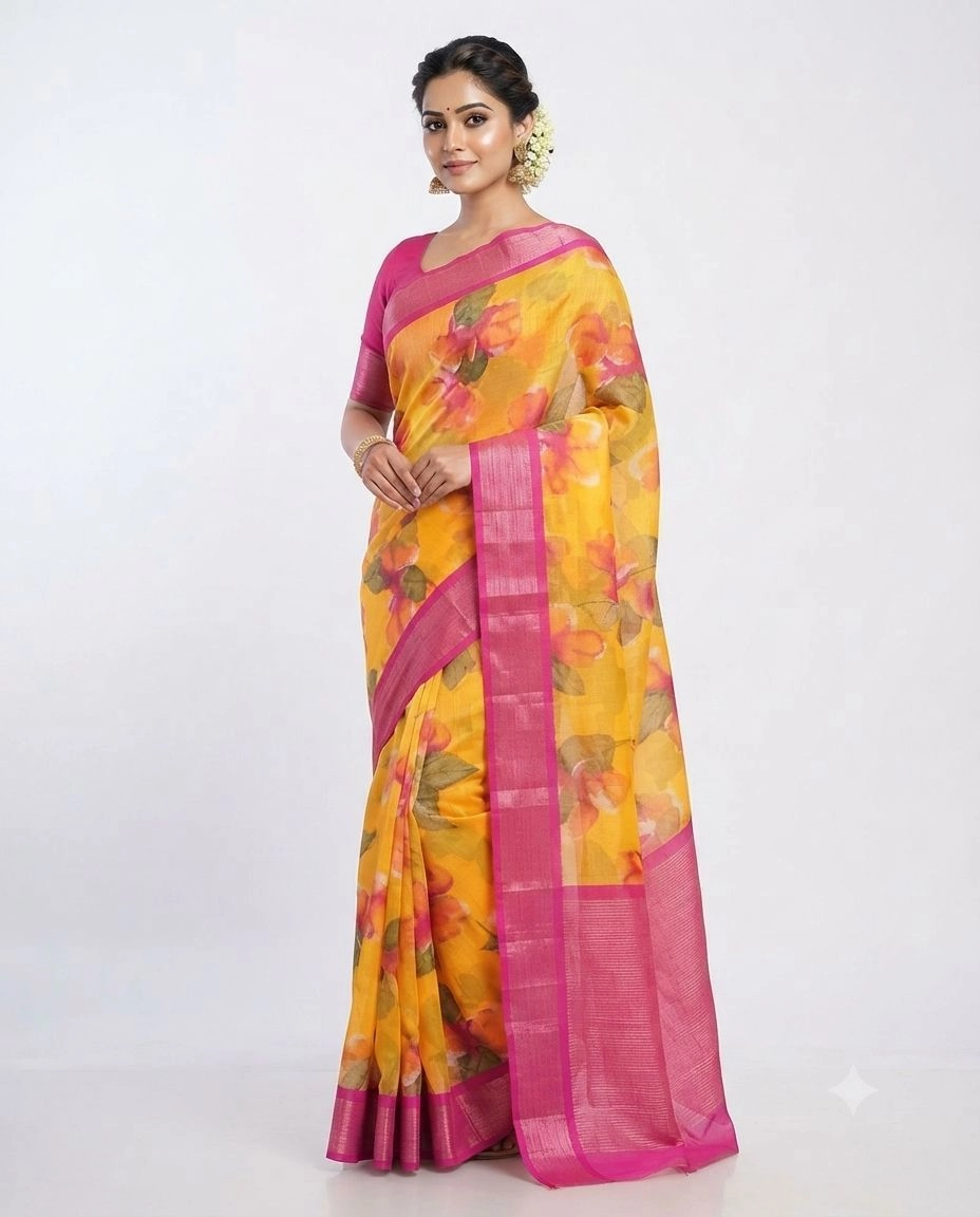 Flower Printed Cotton Saree