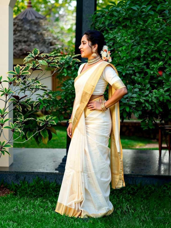 Self Design Kasavu Pure Cotton Saree with Unstitched Blouse (White)