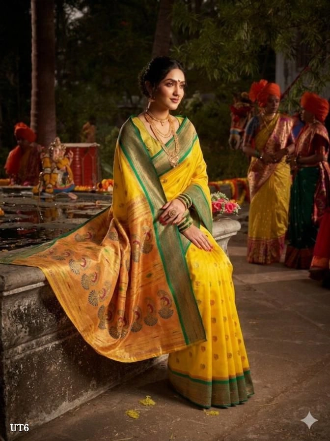 Premium Silk Paithani with traditional Zari border with zari butta 2