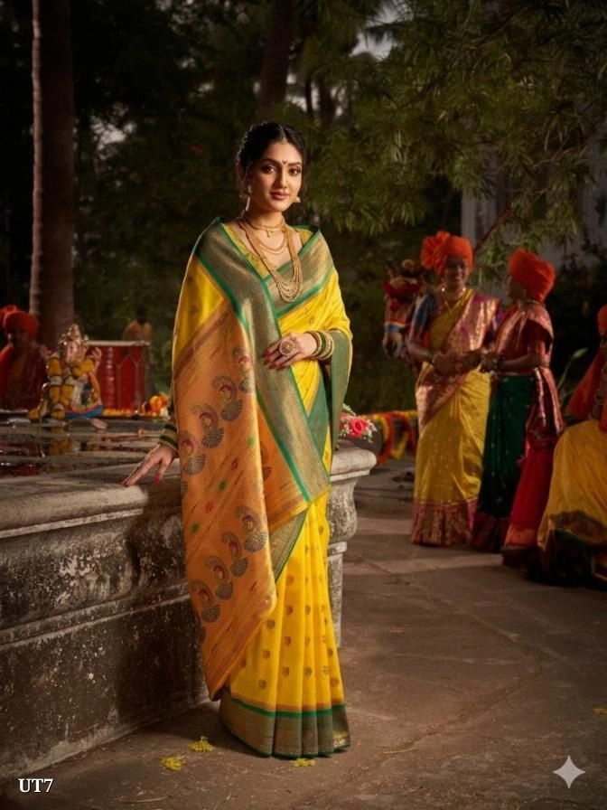 Premium Silk Paithani with traditional Zari border with zari butta 3