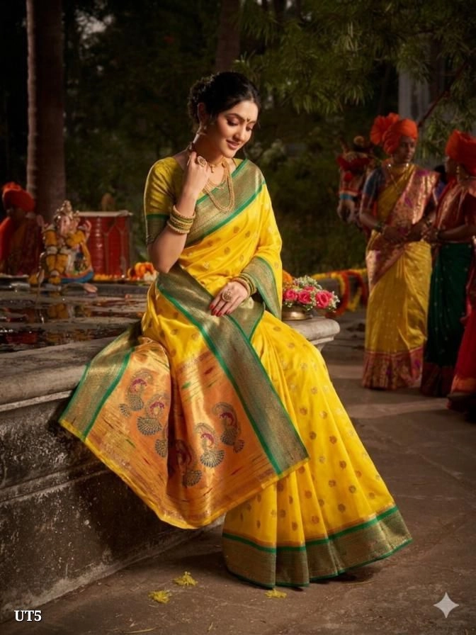 Premium Silk Paithani with traditional Zari border with zari butta 4