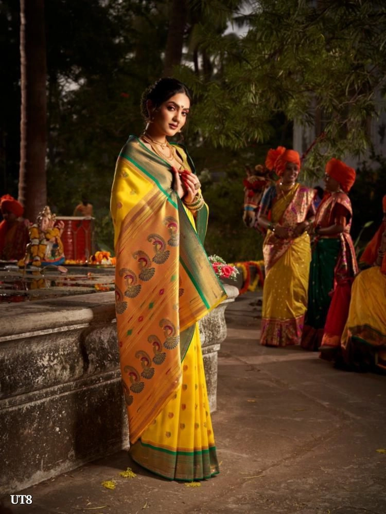 Premium Silk Paithani with traditional Zari border with zari butta 7