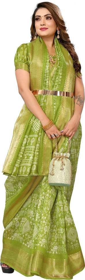 Hema Silk Mills Embellished Bandhani Cotton Silk Saree with Unstitched Blouse (Green) 3