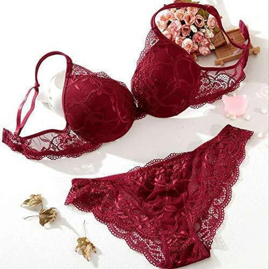 Women's Lightly Padded Non Wire Push Up Solid Lingerie Set