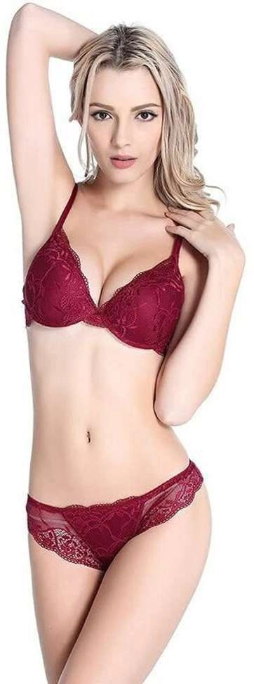 Women's Lightly Padded Non Wire Push Up Solid Lingerie Set