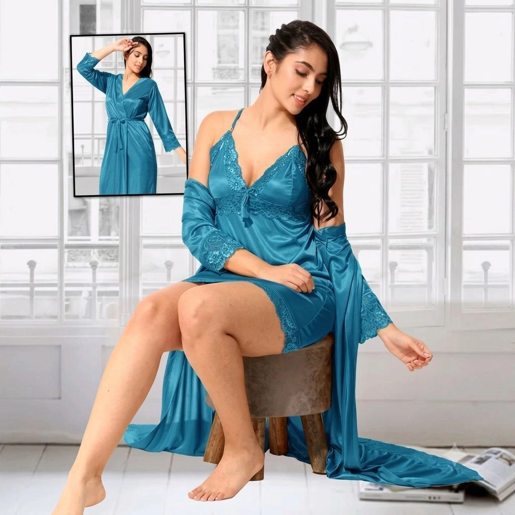 Satin Night Dress With Robe