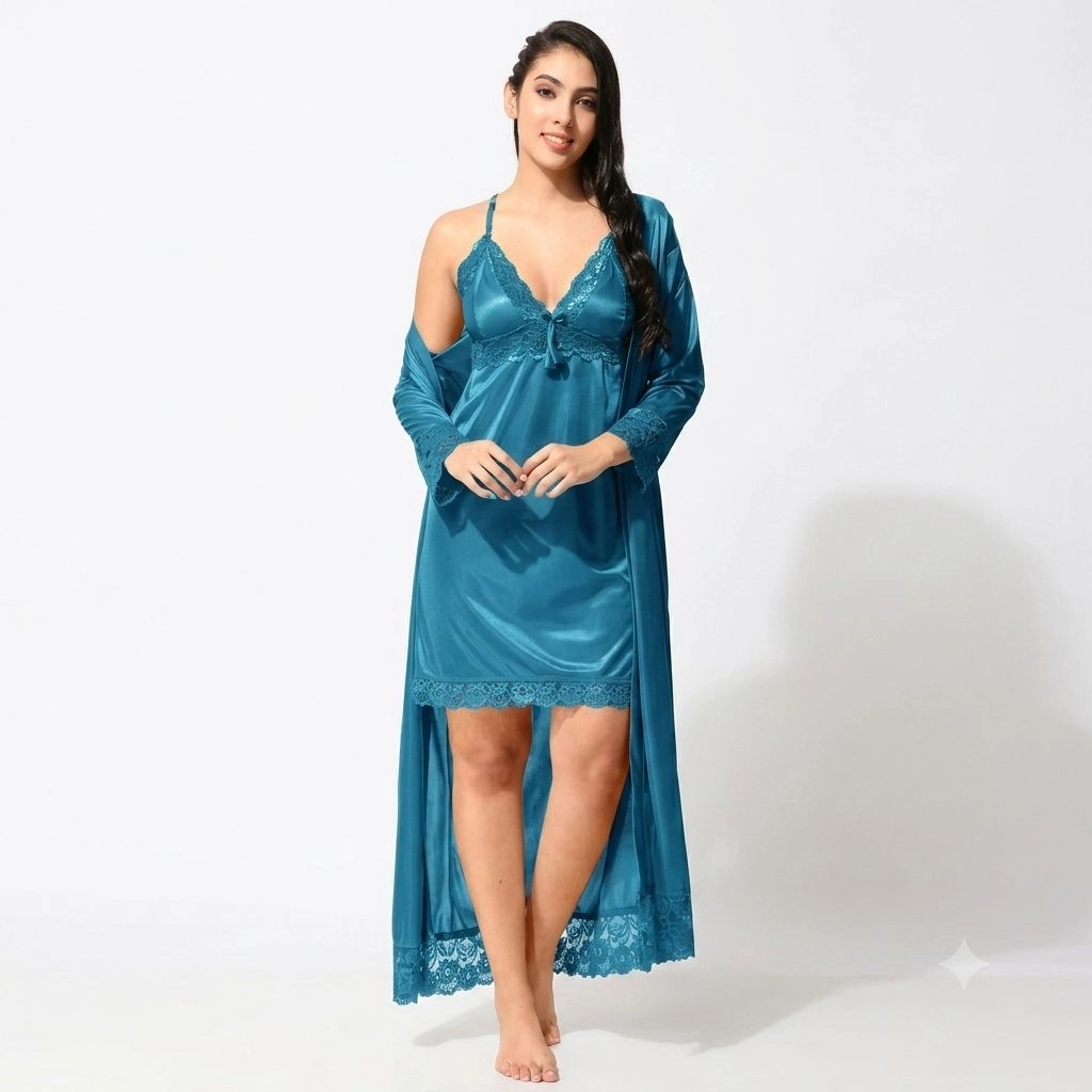 Satin Night Dress With Robe