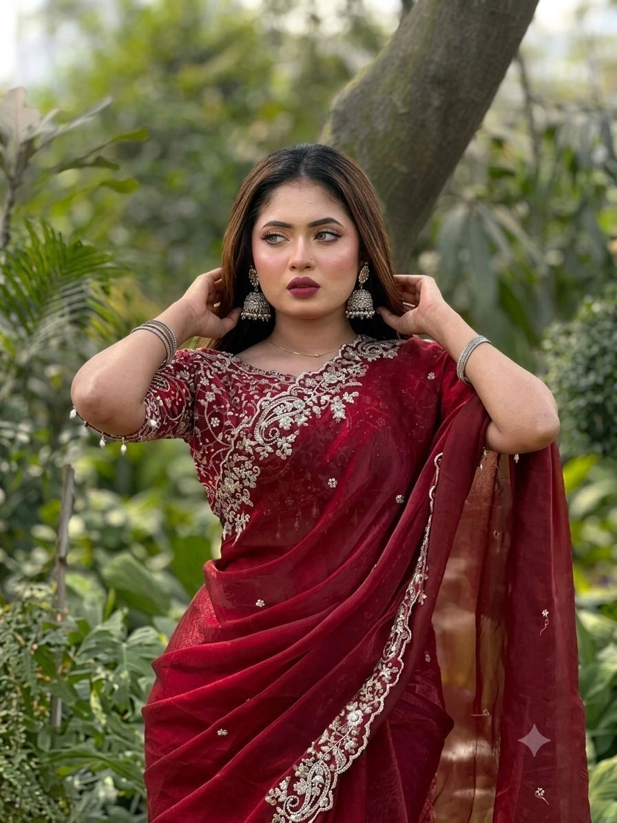 Satin Silk Saree With Embroidery Work 2