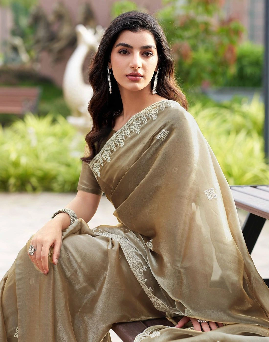Beige Shimmer Sequence Embroidery Saree 2