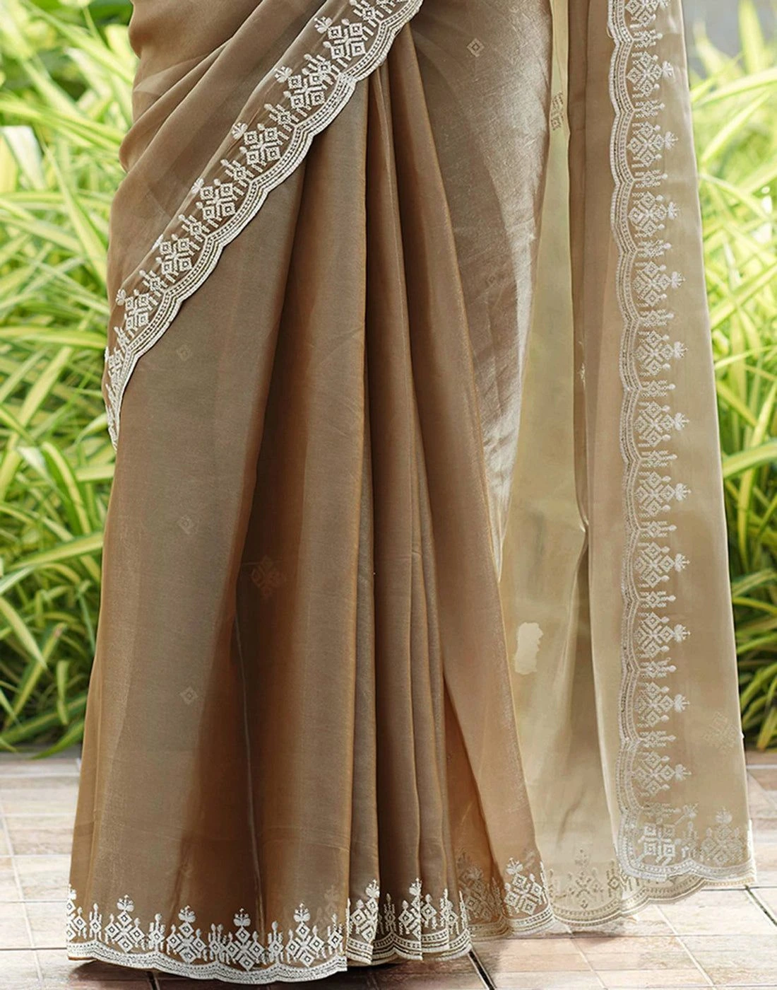 Beige Shimmer Sequence Embroidery Saree 5