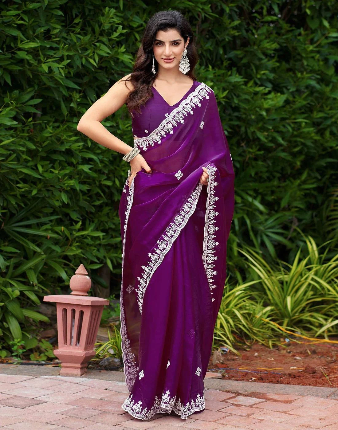 Dark Purple Shimmer Sequence Embroidery Saree 1