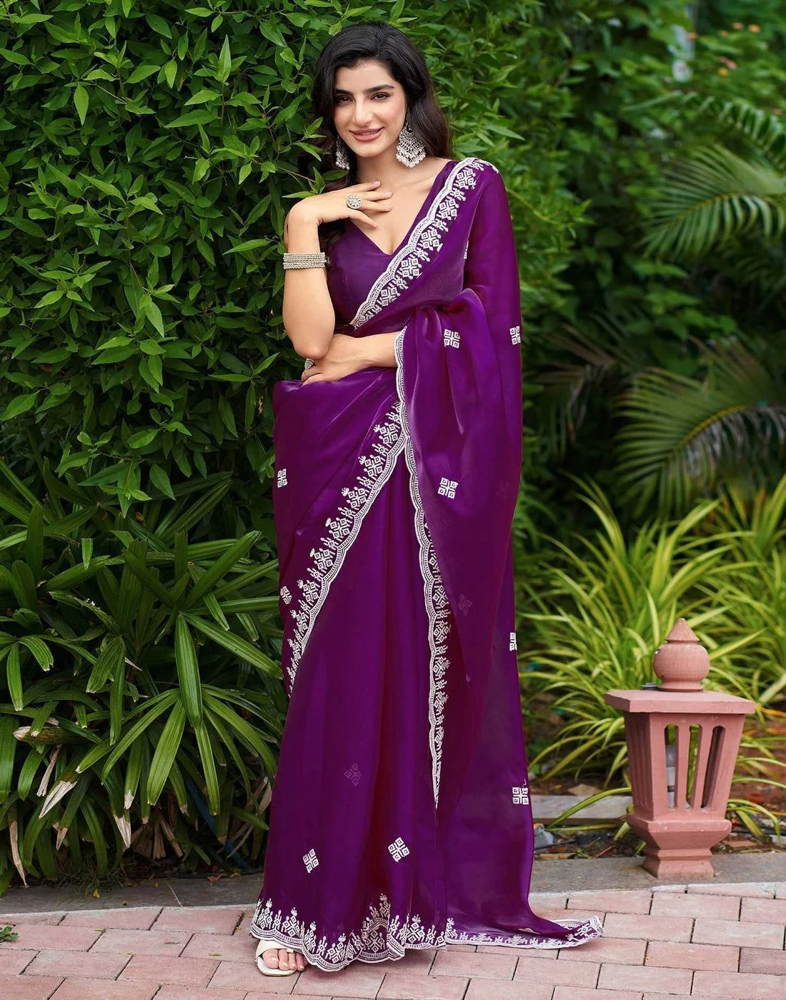 Dark Purple Shimmer Sequence Embroidery Saree 2