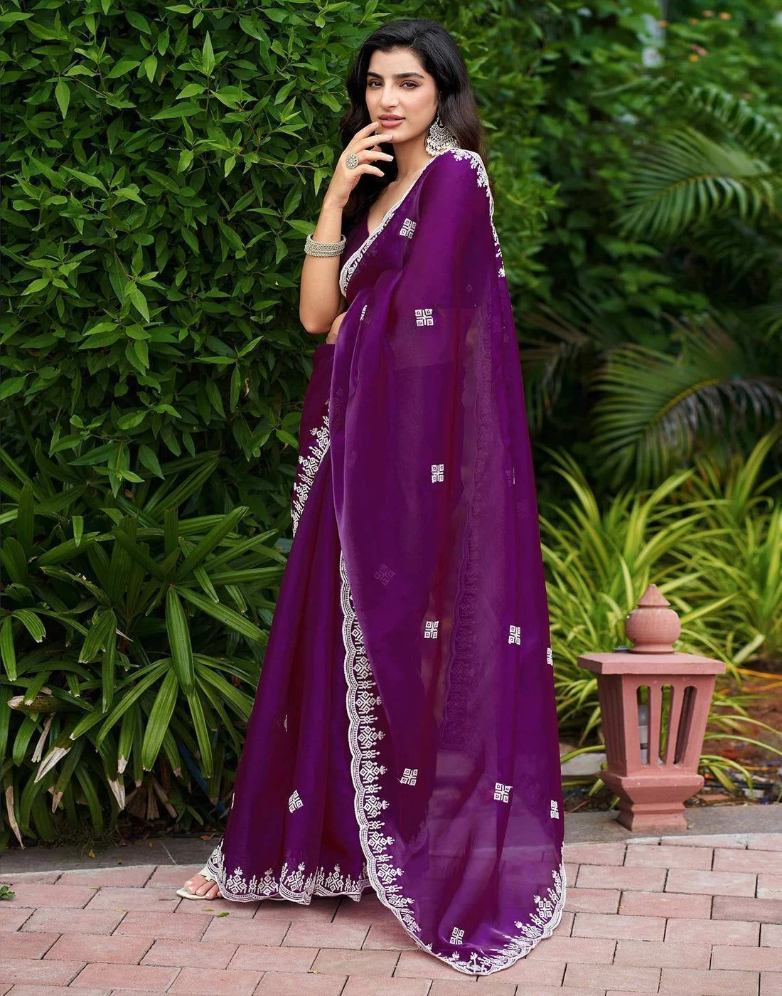 Dark Purple Shimmer Sequence Embroidery Saree 3