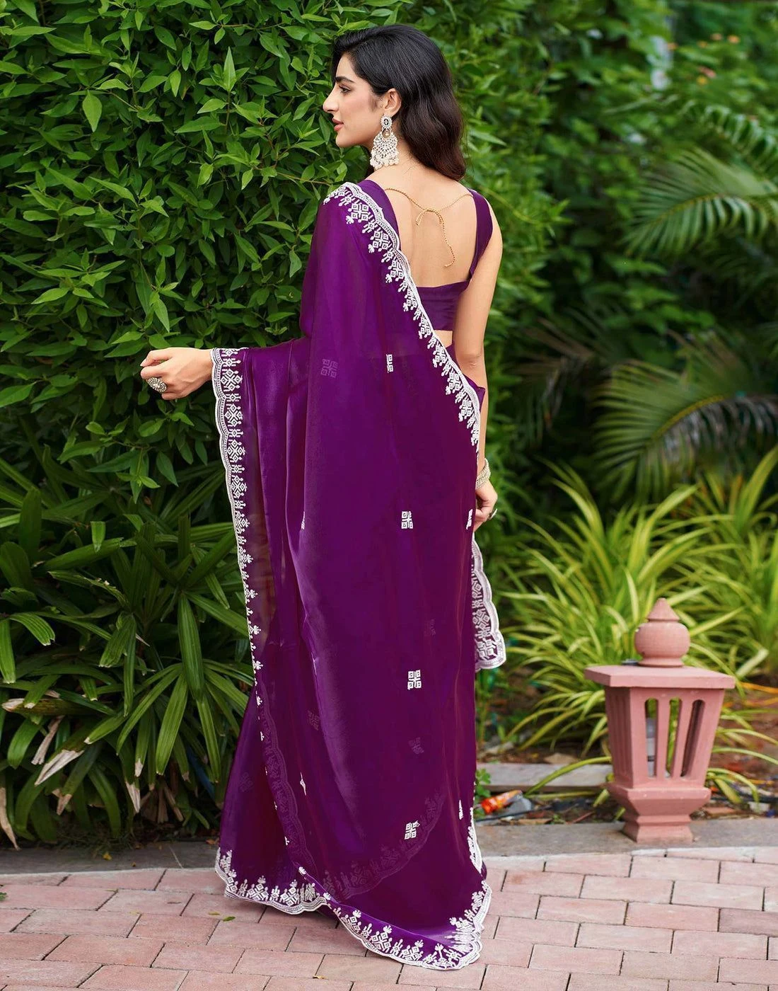 Dark Purple Shimmer Sequence Embroidery Saree 4