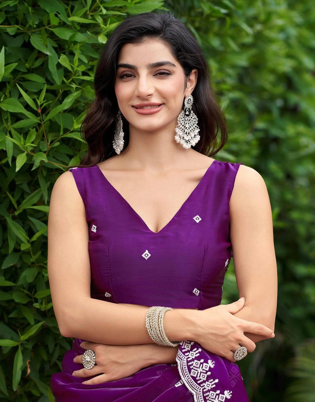 Dark Purple Shimmer Sequence Embroidery Saree 5