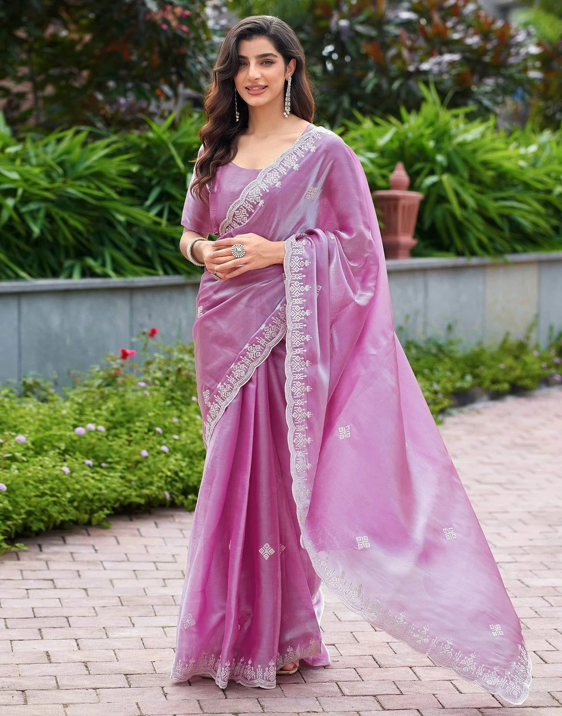 Light Pink Shimmer Sequence Embroidery Saree 2