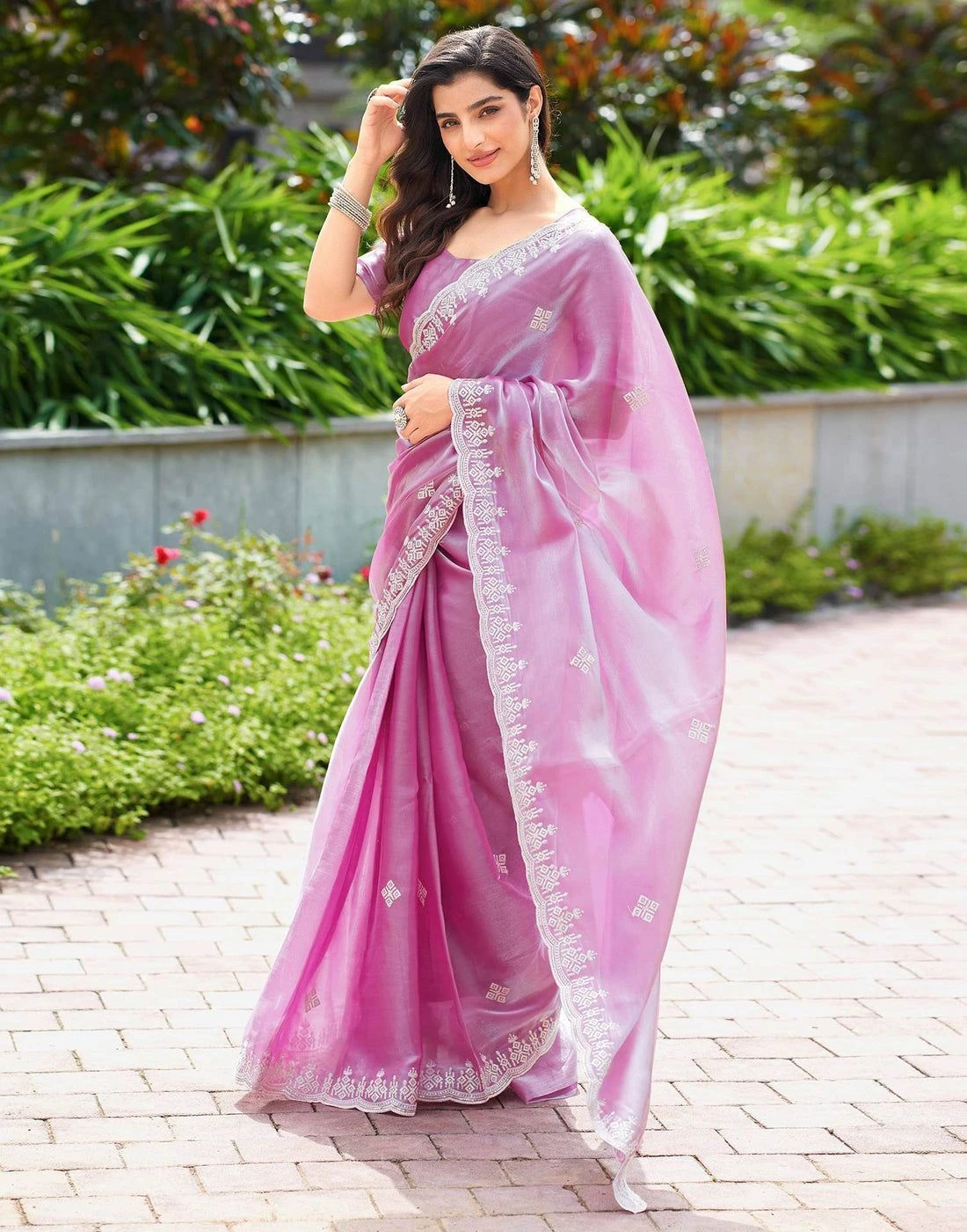 Light Pink Shimmer Sequence Embroidery Saree 3