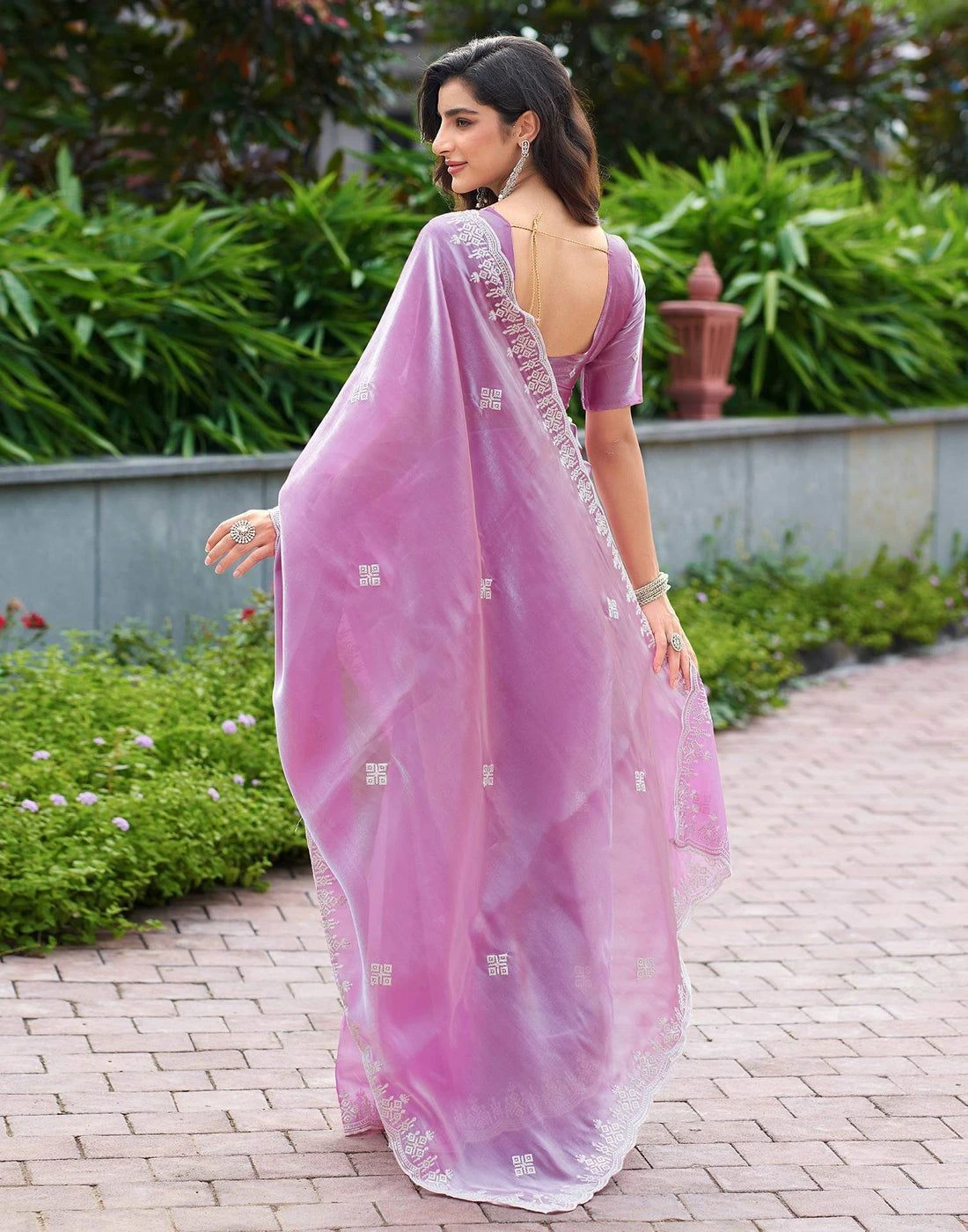 Light Pink Shimmer Sequence Embroidery Saree 5