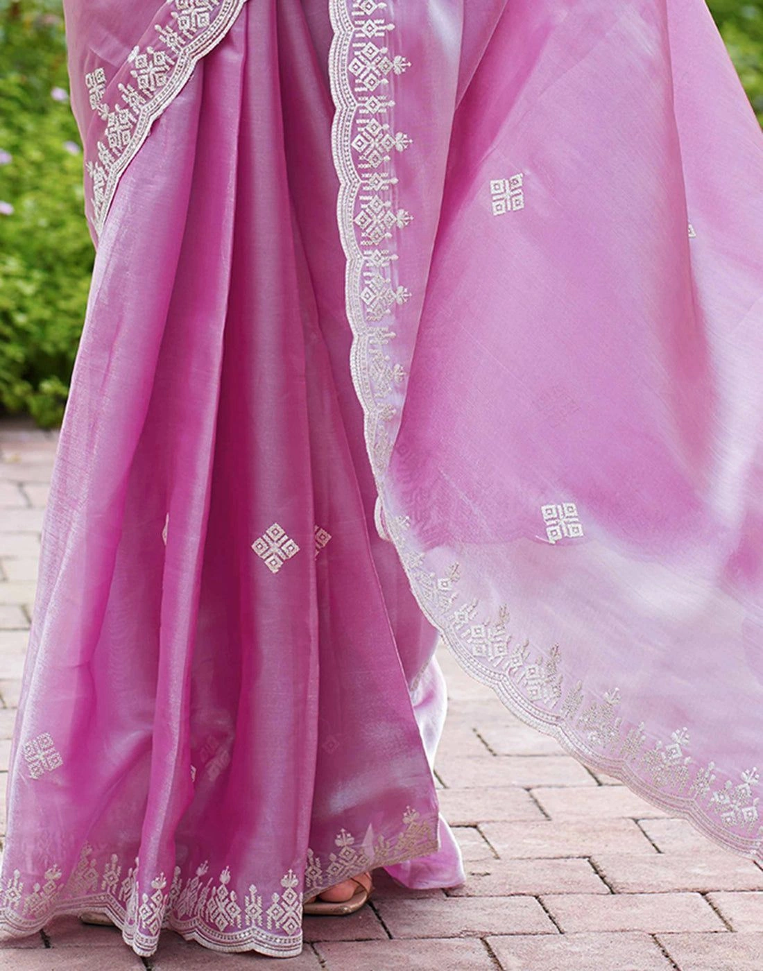 Light Pink Shimmer Sequence Embroidery Saree 7