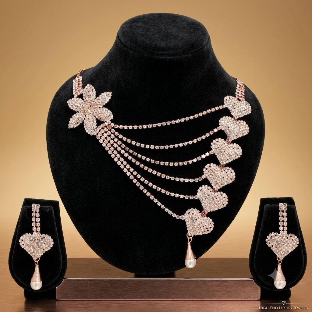 Elegant Cristal Rose Gold Necklace Set