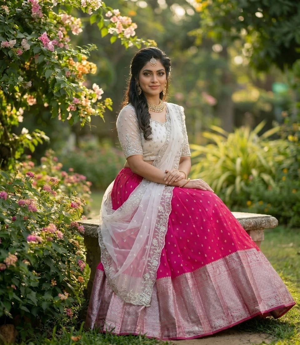 Kanjiveram Silk Zari Lehanga With Blouse Along With Embroideried Net Duppta