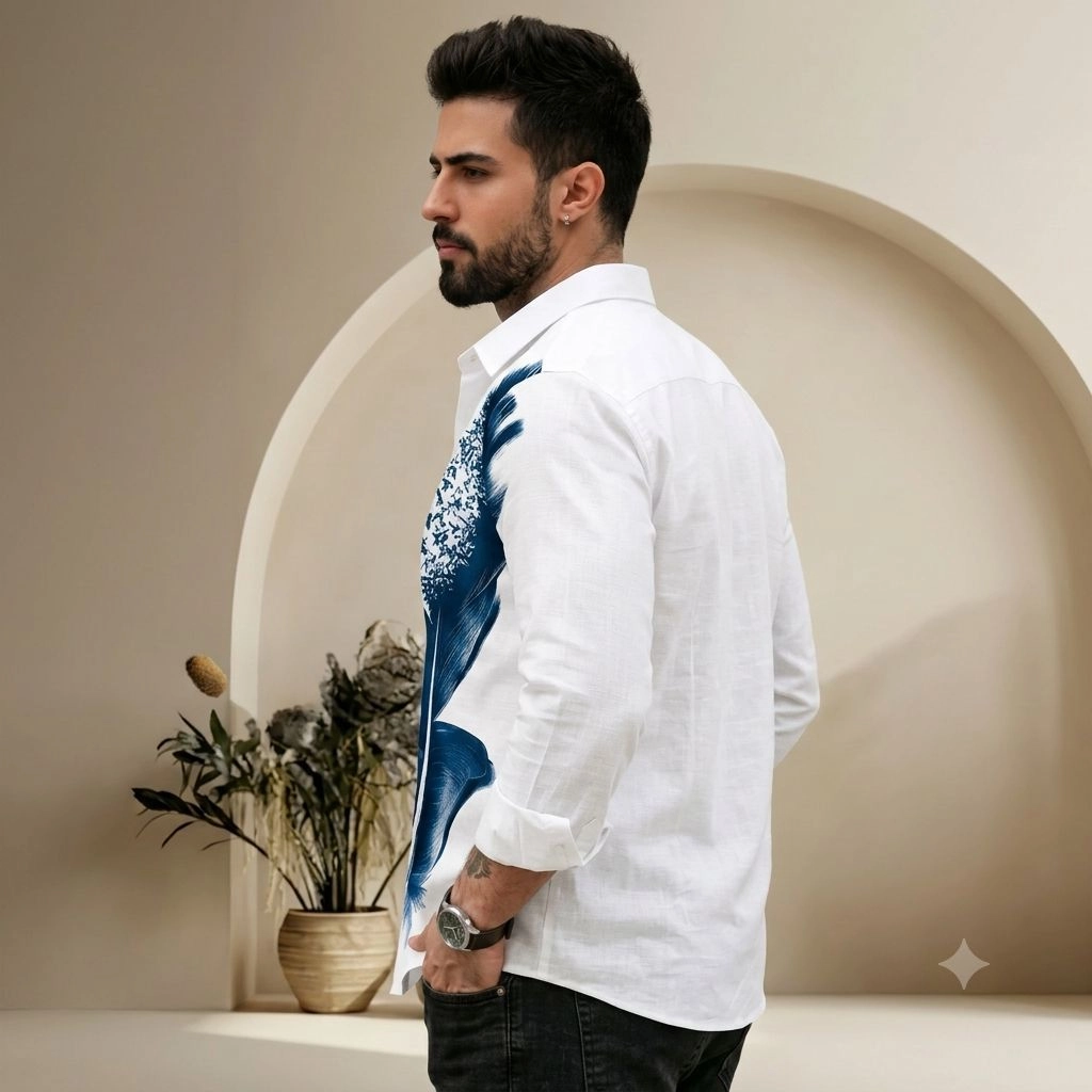 Men’s Printed Lycra Shirt White Blue 2