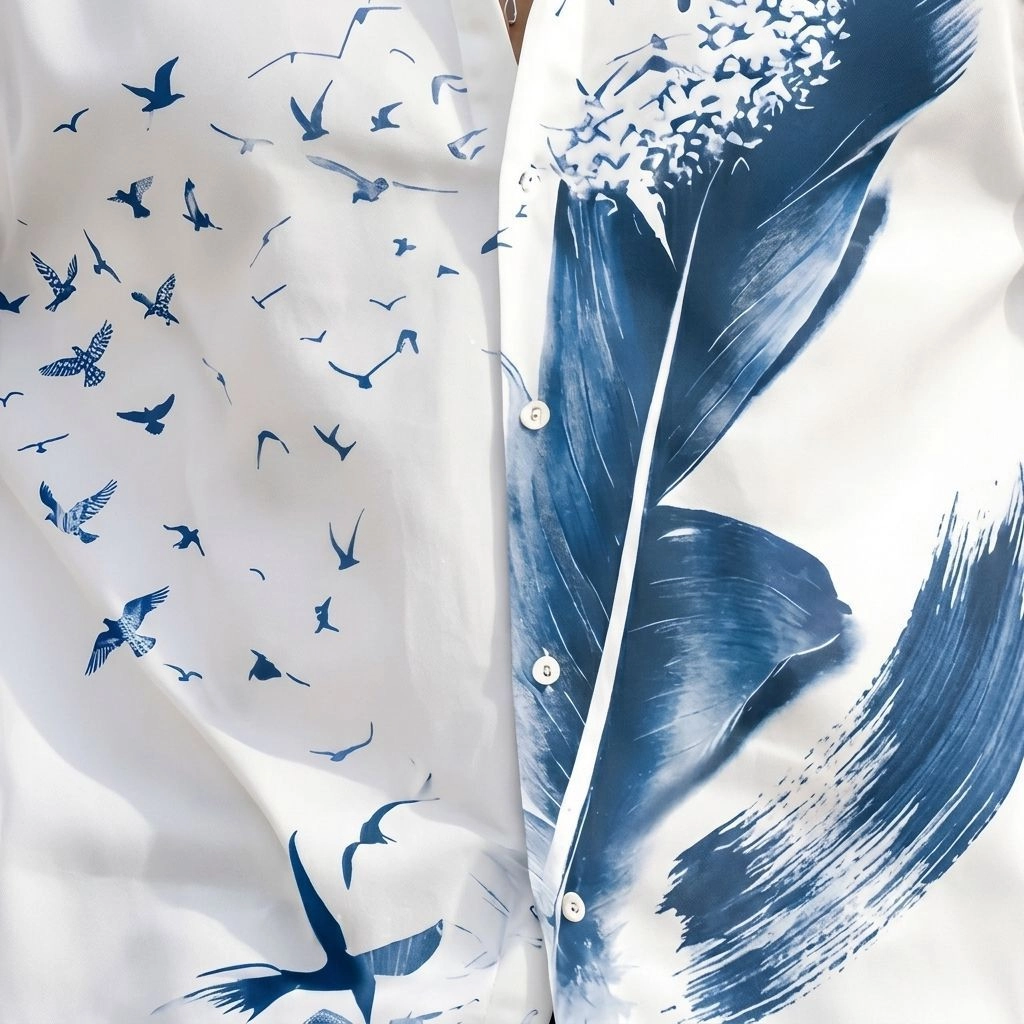 Men’s Printed Lycra Shirt White Blue 3