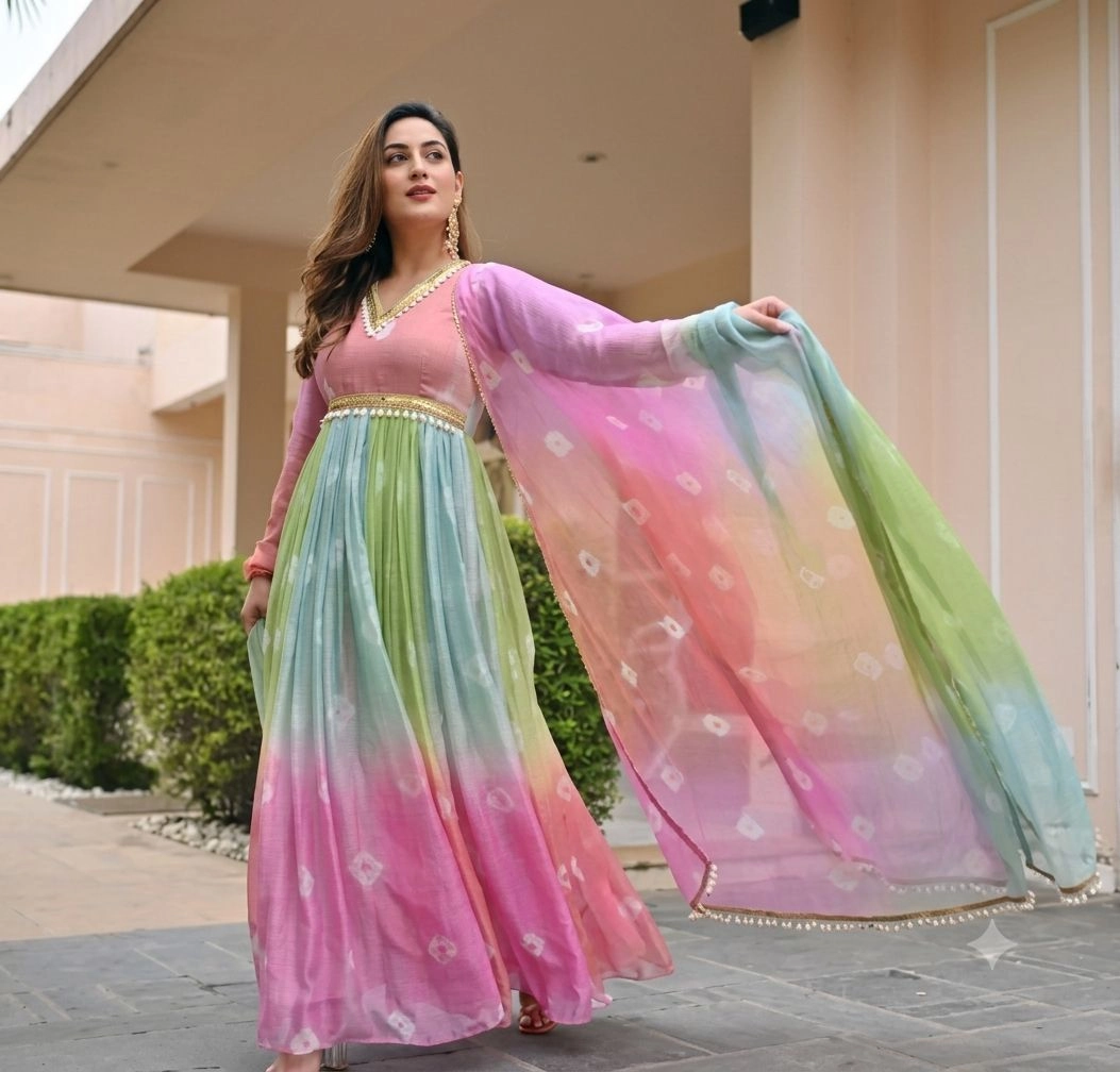 Georgette Digital Printed Gown with Duppatta 1